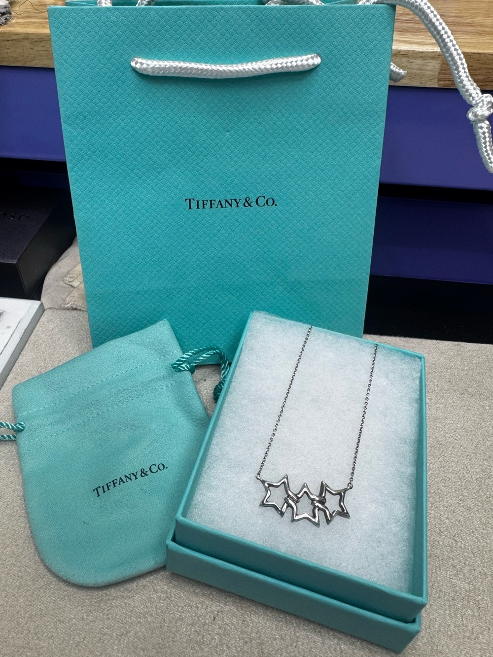 Tiffany & Co. Sterling Silver triple Star Necklace